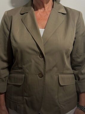 Talbots Olive Green Snap Front Belted Long Sleeve Lined Jacket 12 Petites